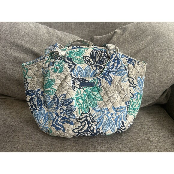 Vera Bradley Handbags - Vera Bradley Glenna Satchel Bag In Falling Flowers Gray Blue Green Floral